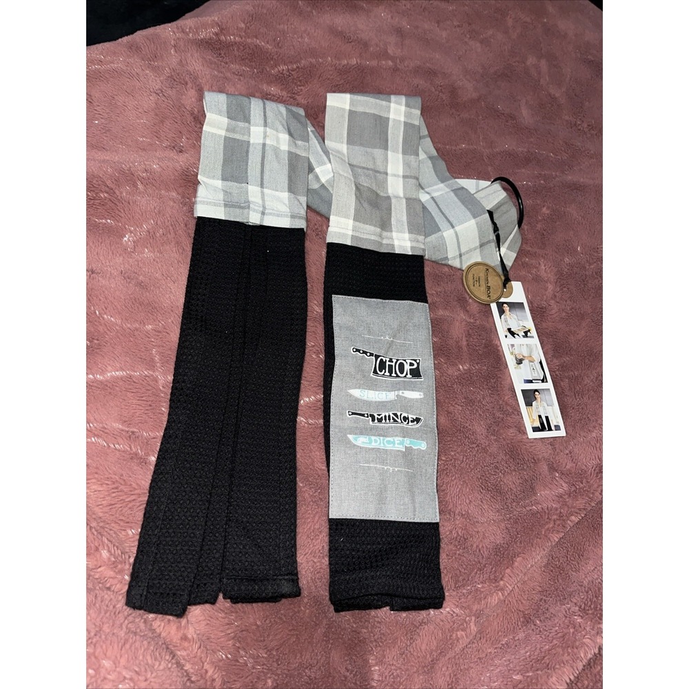 NWT DEMDACO Kitchen Boa Kitchen Towel Black & White Checkered Pattern ~Knives